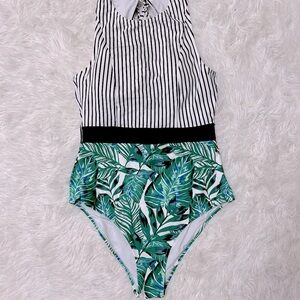 Cupshe  Striped and Leaf Print Swimsuit Size Medium